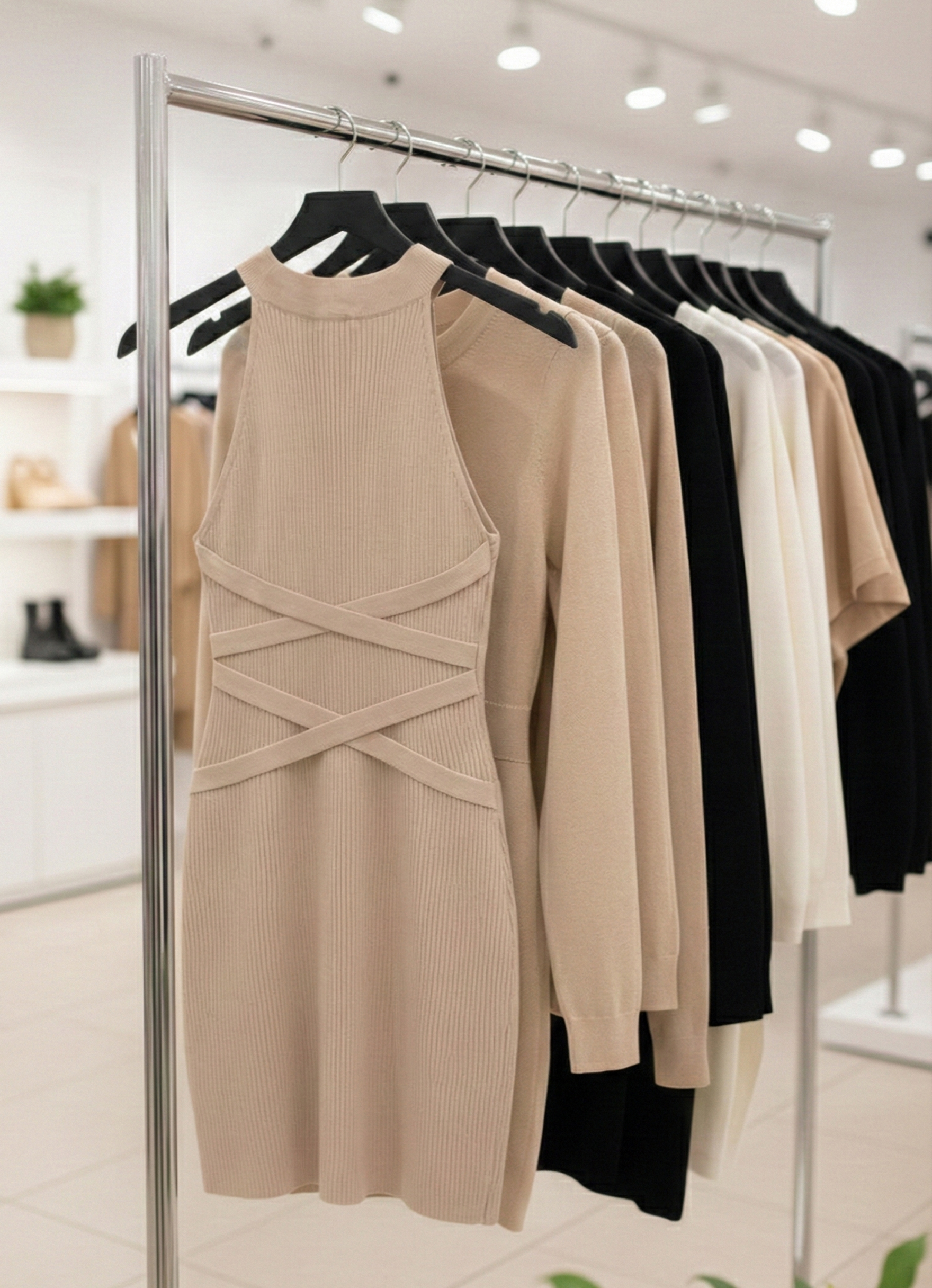 Модное трикотажное летнее платье - Бежевий - миниатюра 4