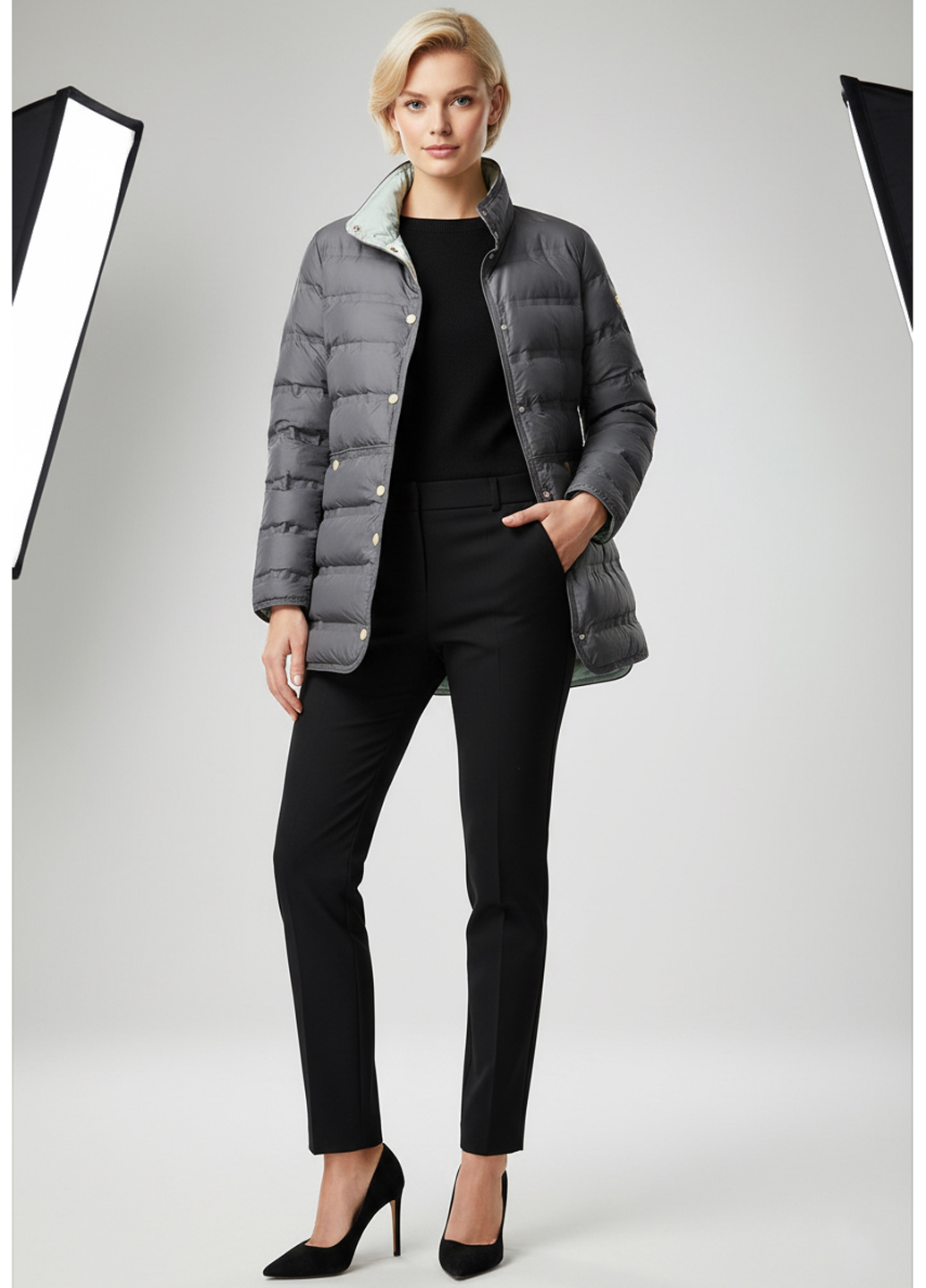 Женская демисезонная пуховая куртка - Темно-синий - миниатюра 3