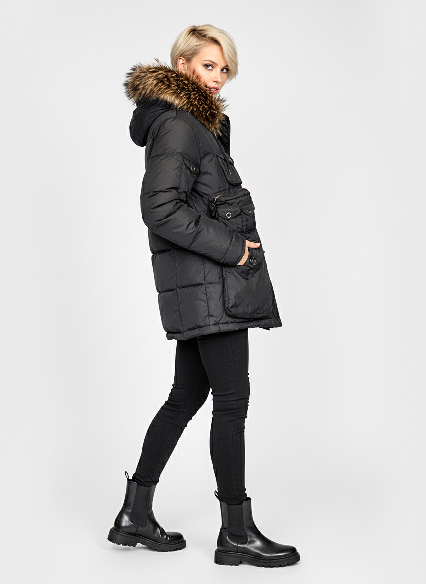 Женская пуховая куртка-аляска - Черный - миниатюра 3