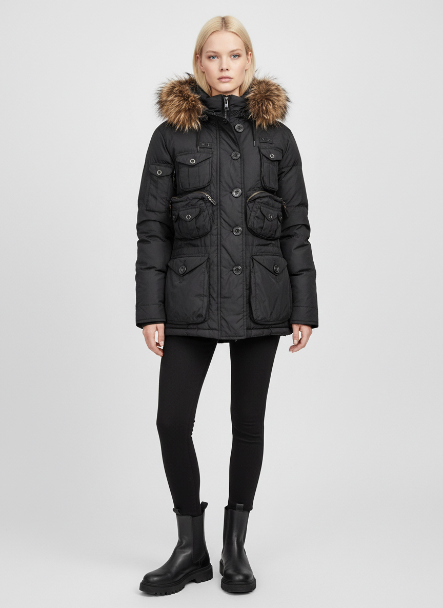 Женская пуховая куртка-аляска