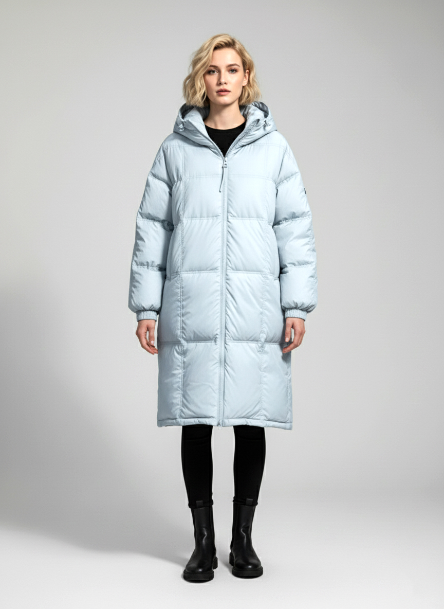 Женский демисезонный пуховик с капюшоном - Голубой - миниатюра 3
