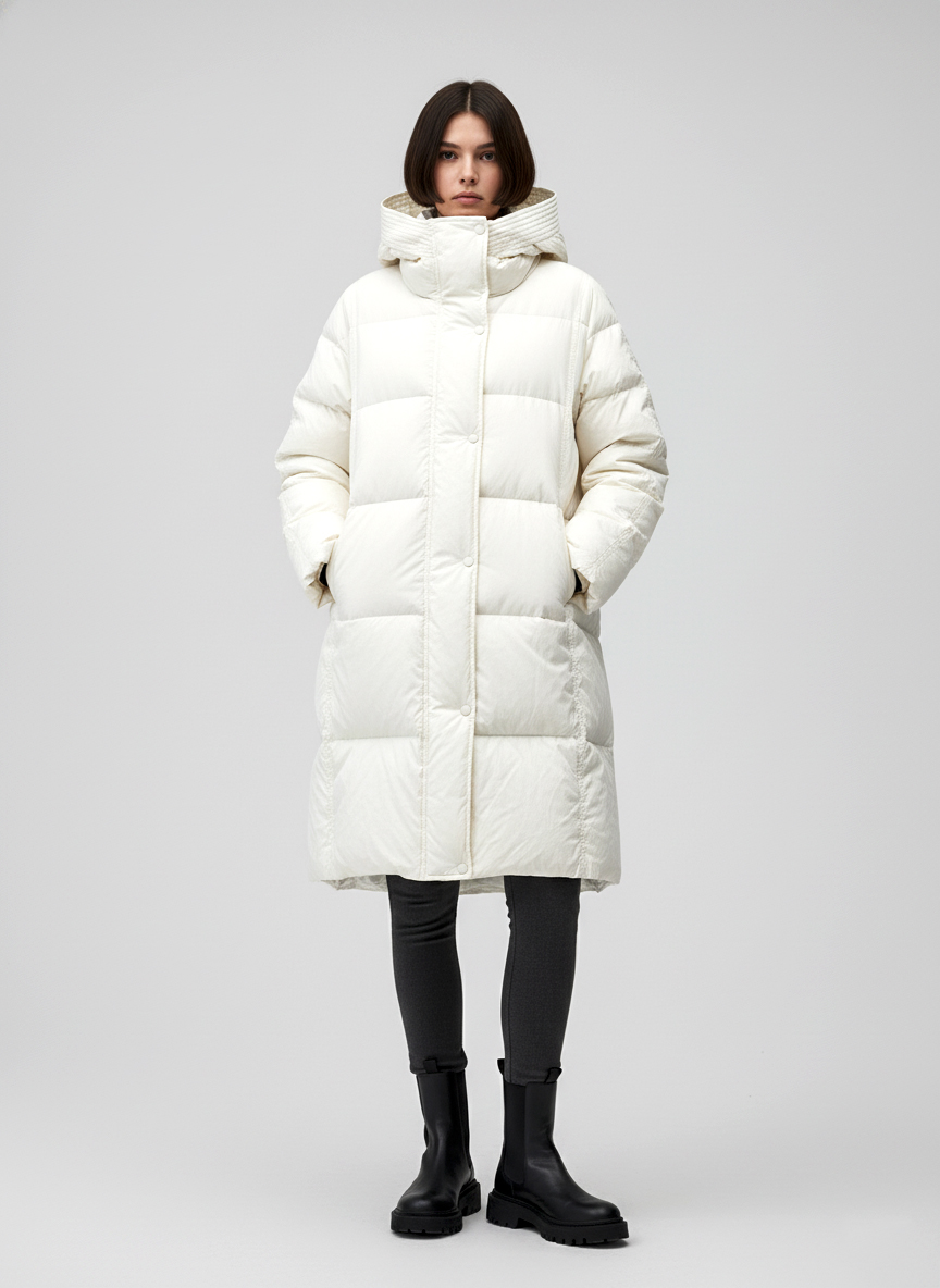 Женский зимний пуховик с капюшоном - Белый - миниатюра 3