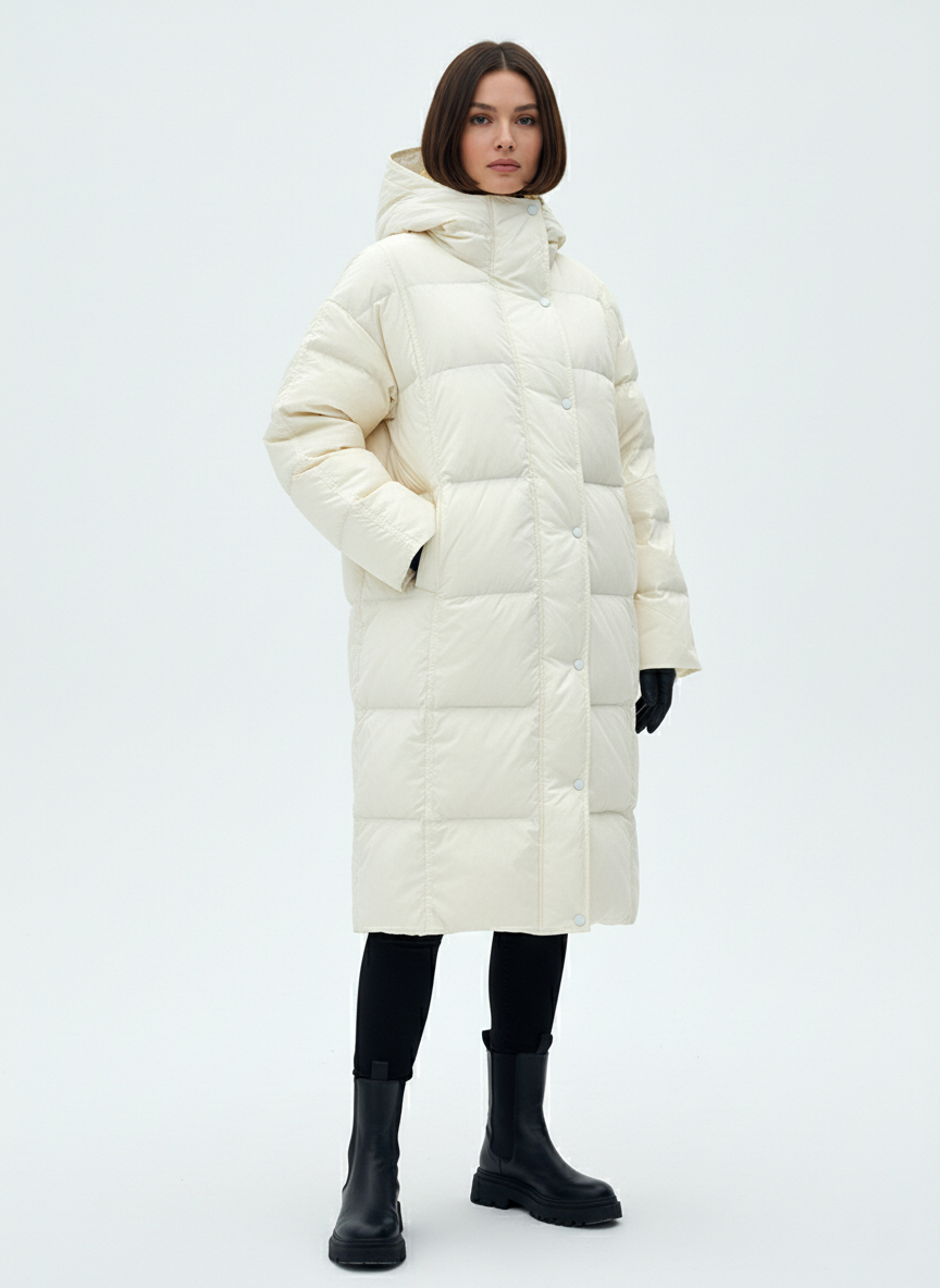 Женский зимний пуховик с капюшоном - Белый - изображение 1