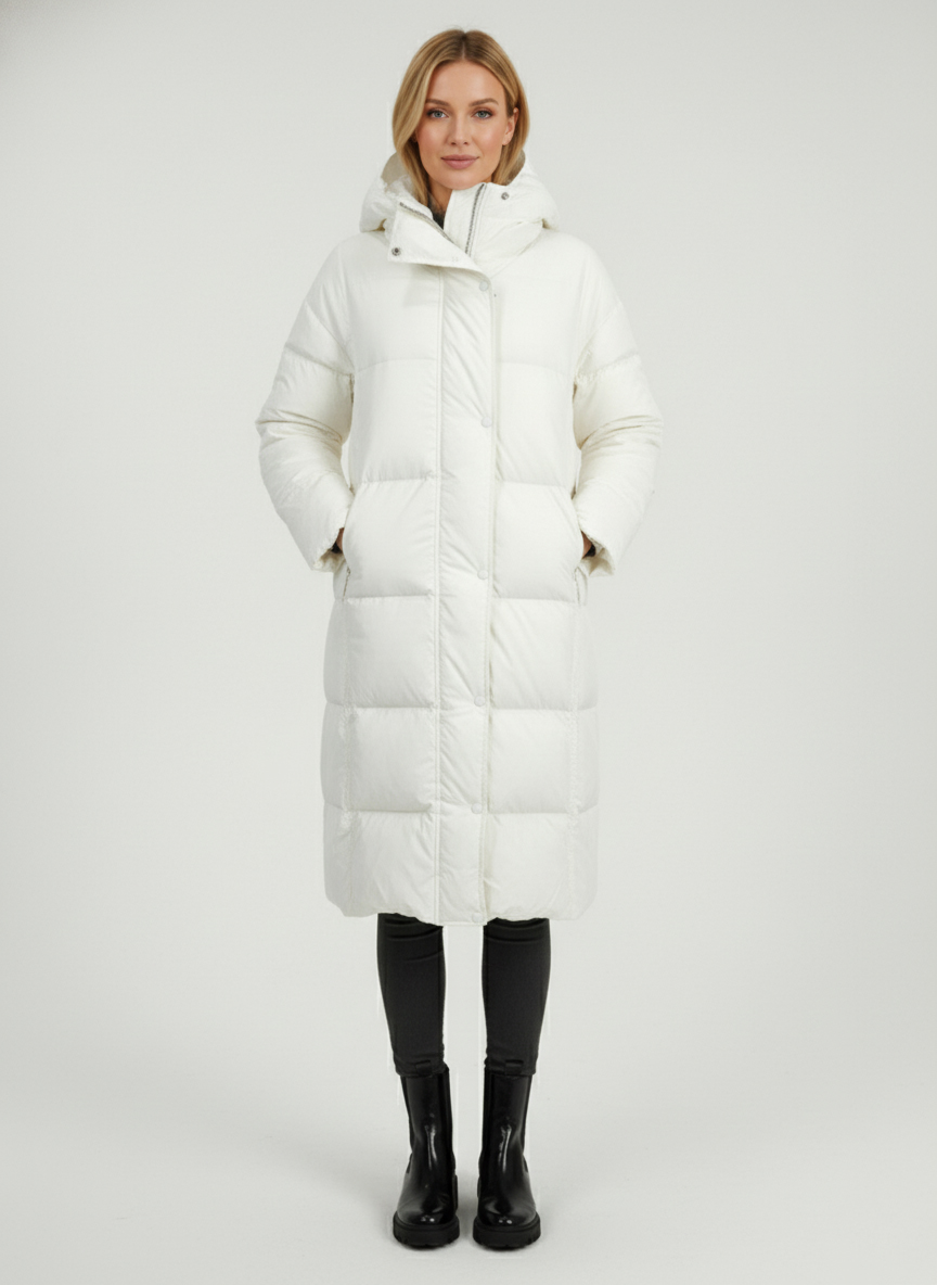Женский зимний пуховик с капюшоном - Белый - миниатюра 4