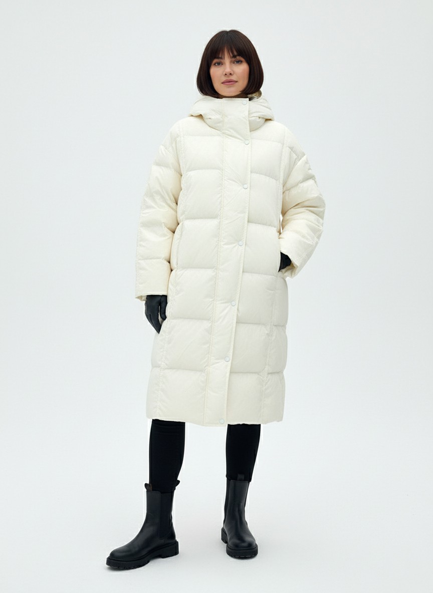 Женский зимний пуховик с капюшоном - Белый - миниатюра 2