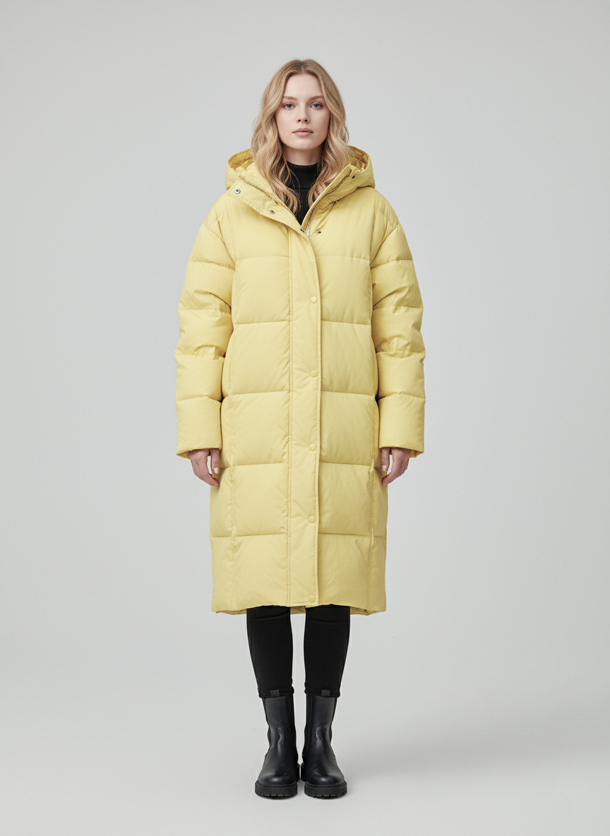 Женский зимний пуховик с капюшоном - Желтый - изображение 1