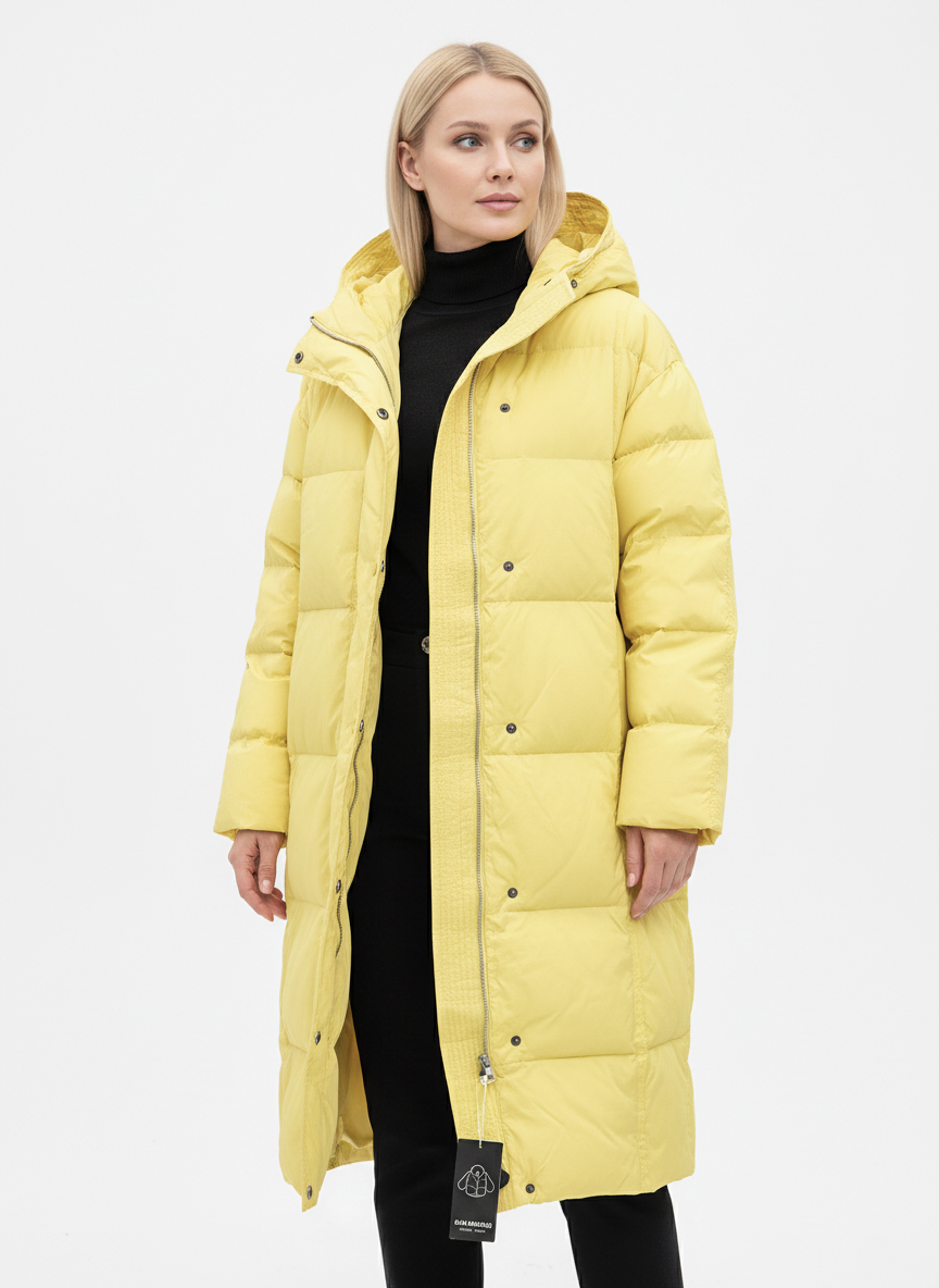 Женский зимний пуховик с капюшоном - Желтый - миниатюра 3