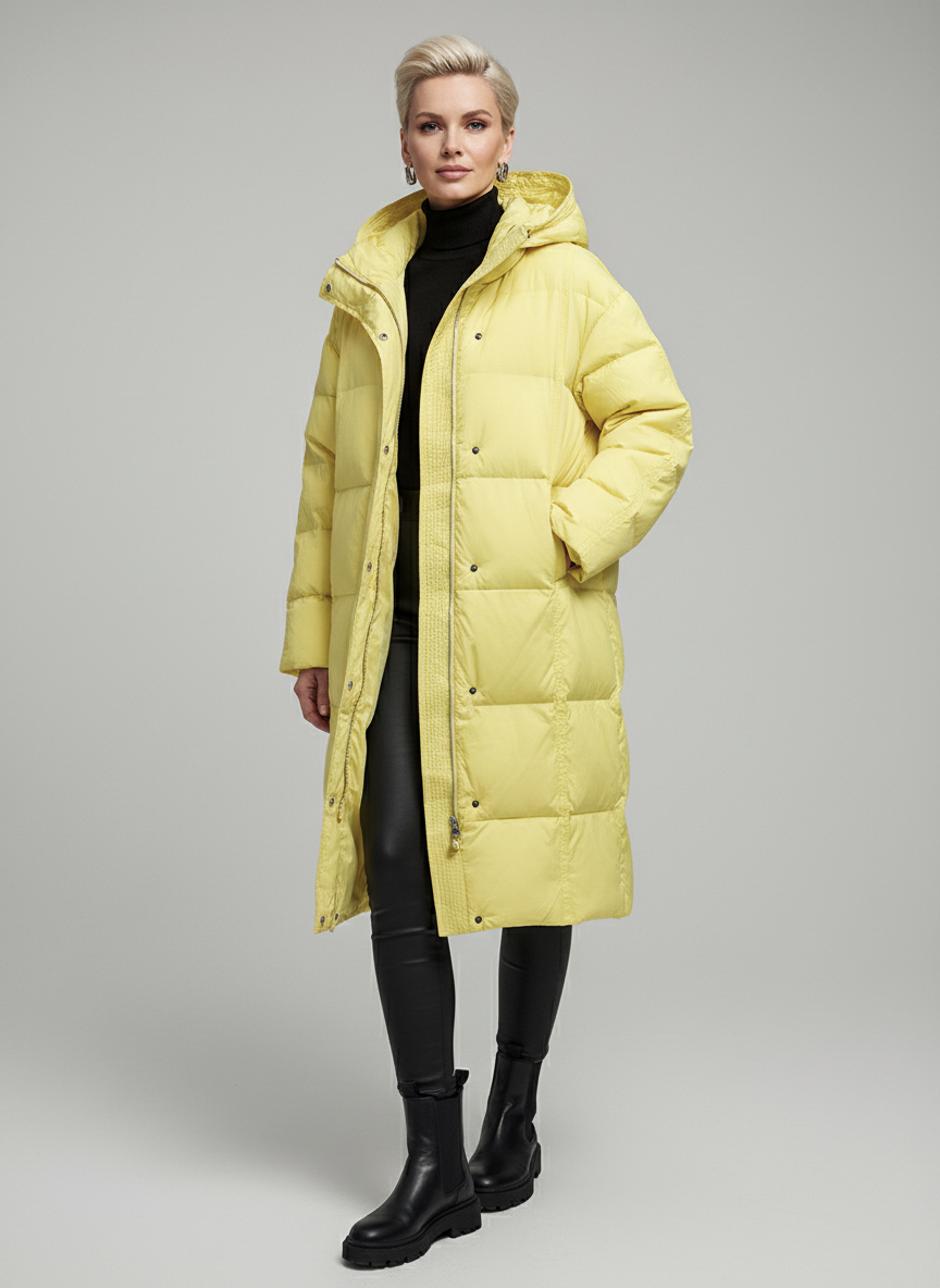 Женский зимний пуховик с капюшоном - Желтый - миниатюра 4