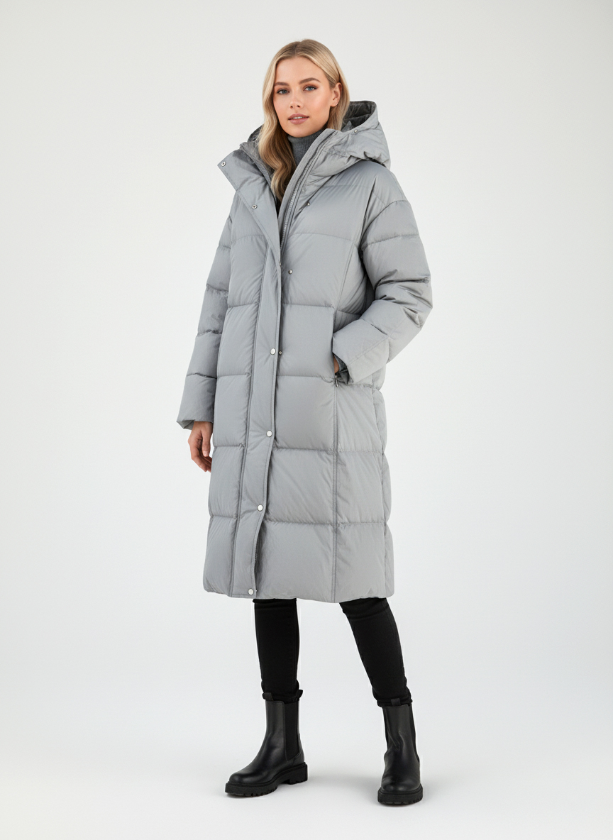 Женский зимний пуховик с капюшоном - Серый - миниатюра 3