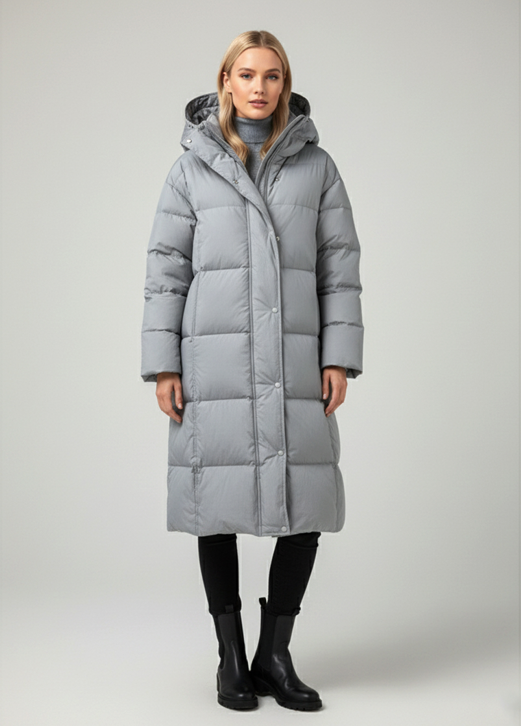 Женский зимний пуховик с капюшоном - Серый - миниатюра 2