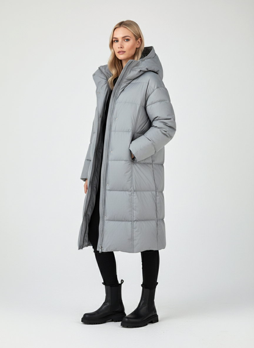 Женский зимний пуховик с капюшоном - Серый - миниатюра 4