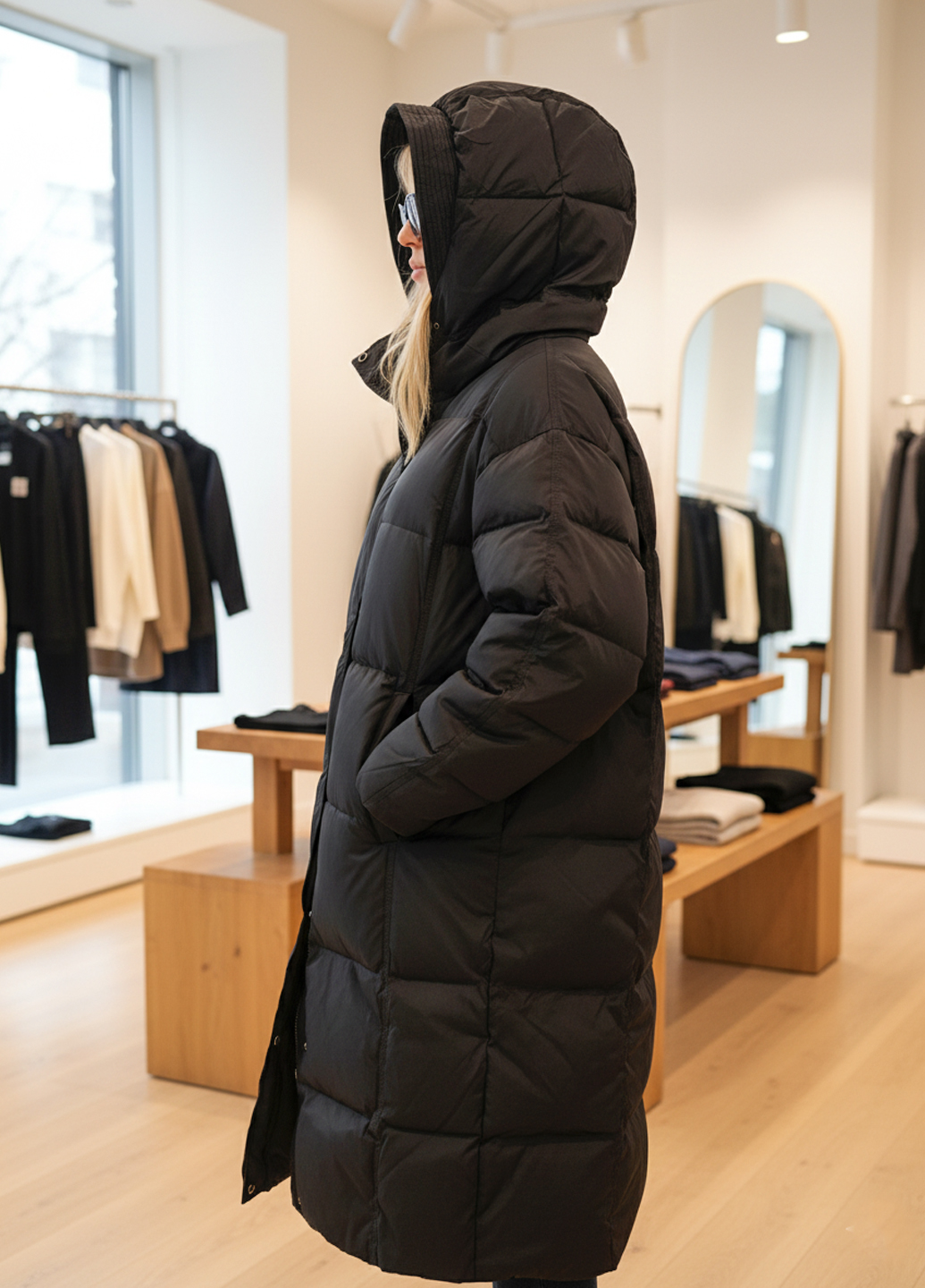 Женский зимний пуховик с капюшоном - Черный - миниатюра 3