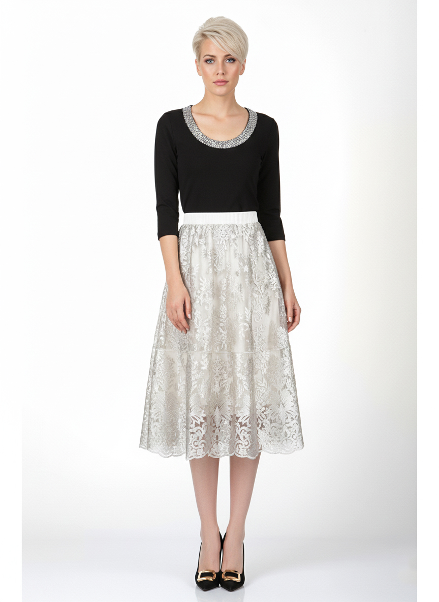Юбка миди ажурная - Бежевий - миниатюра 2