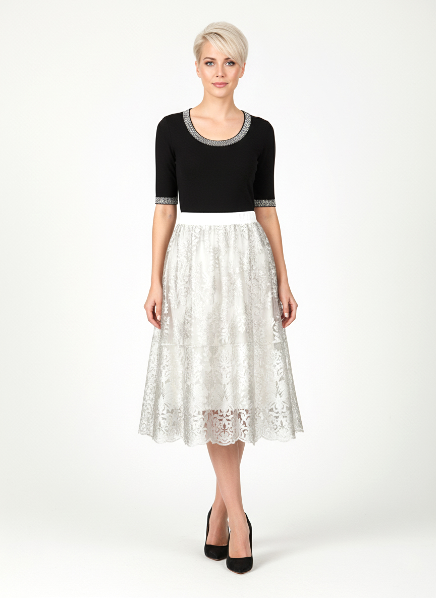 Юбка миди ажурная - Бежевий - миниатюра 3