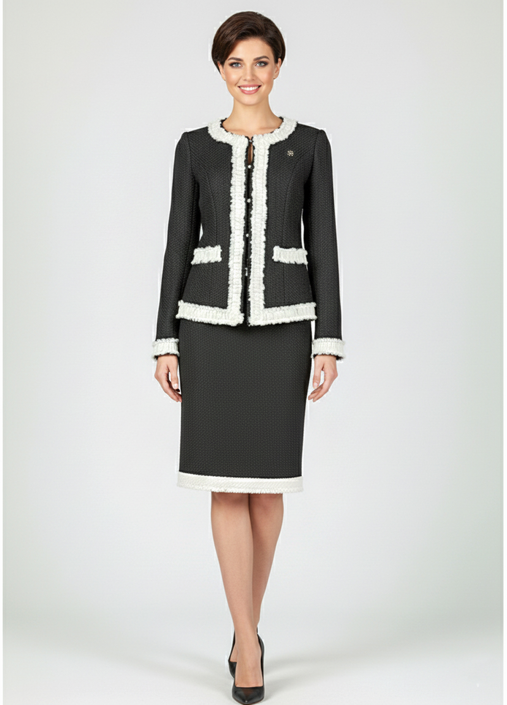 Женский деловой костюм с юбкой - Темно-синий - изображение 1