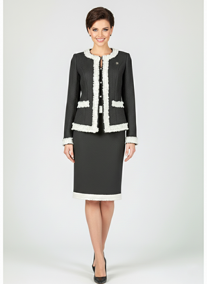 Женский деловой костюм с юбкой - Темно-синий - миниатюра 4