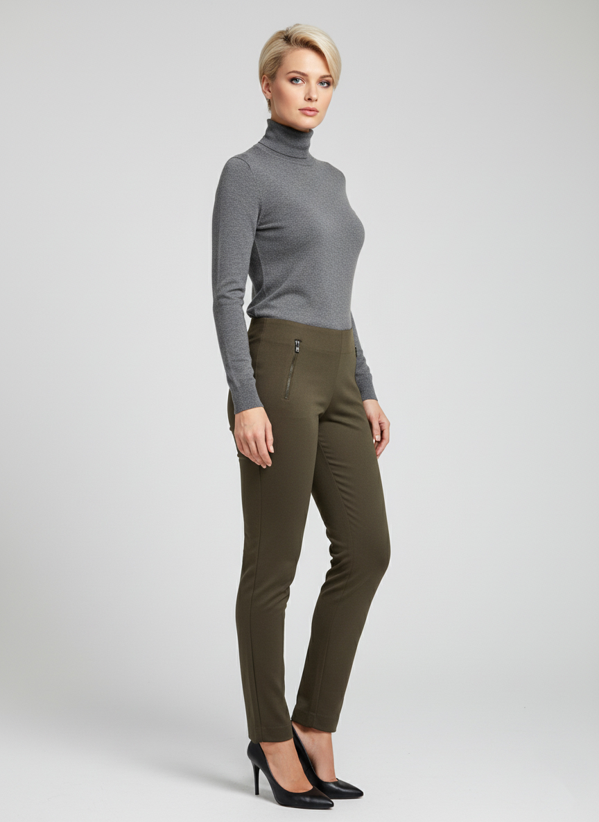 Женские демисезонные брюки - Оливковый - миниатюра 3