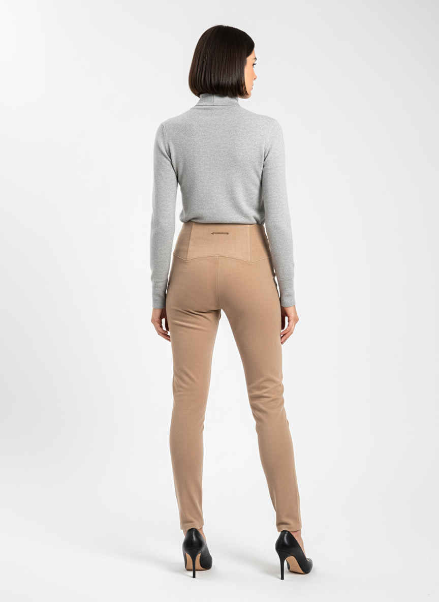 Женские демисезонные брюки с завышенной талией - Бежевий - миниатюра 3