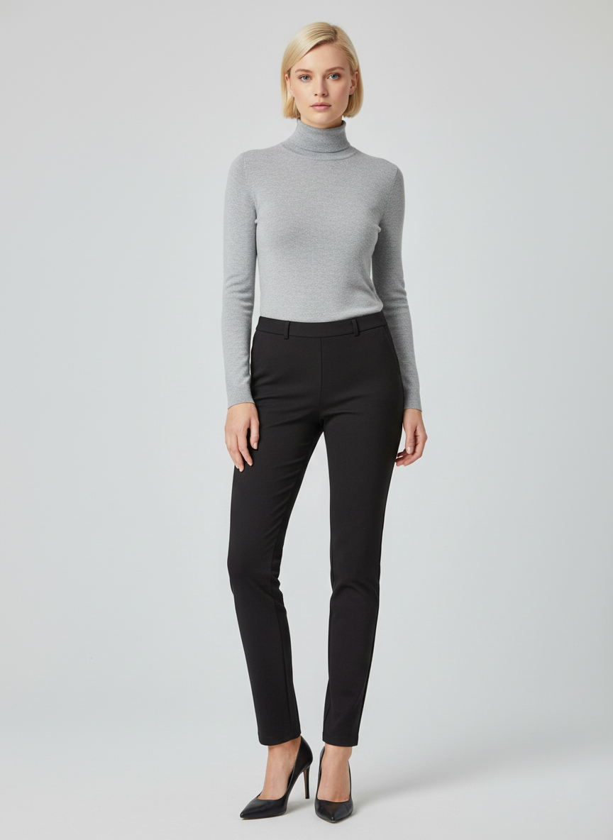 Женские демисезонные брюки с завышенной талией - Черный - миниатюра 2