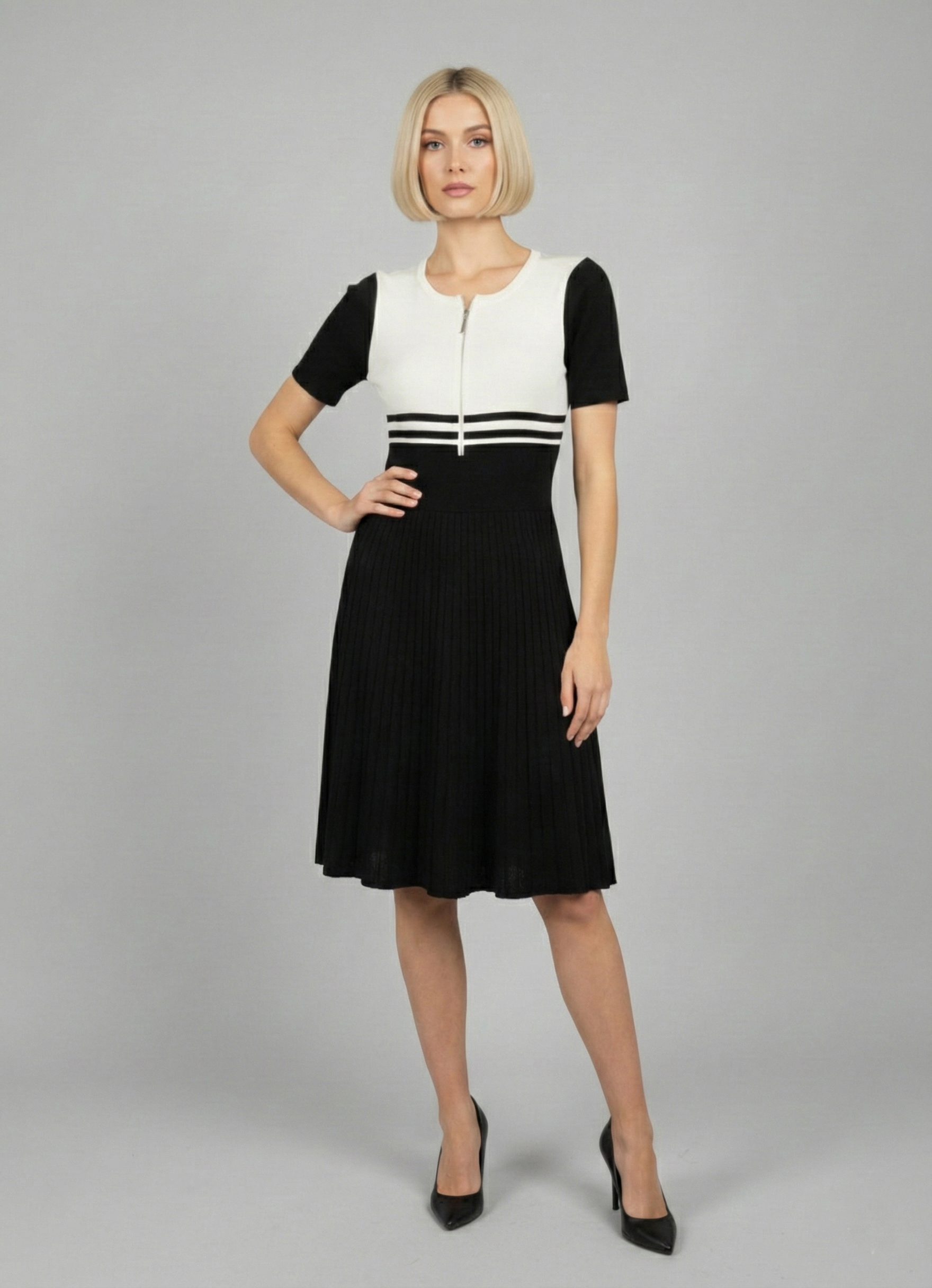 Контрасное трикотажное платье - Чорно-білий - изображение 1