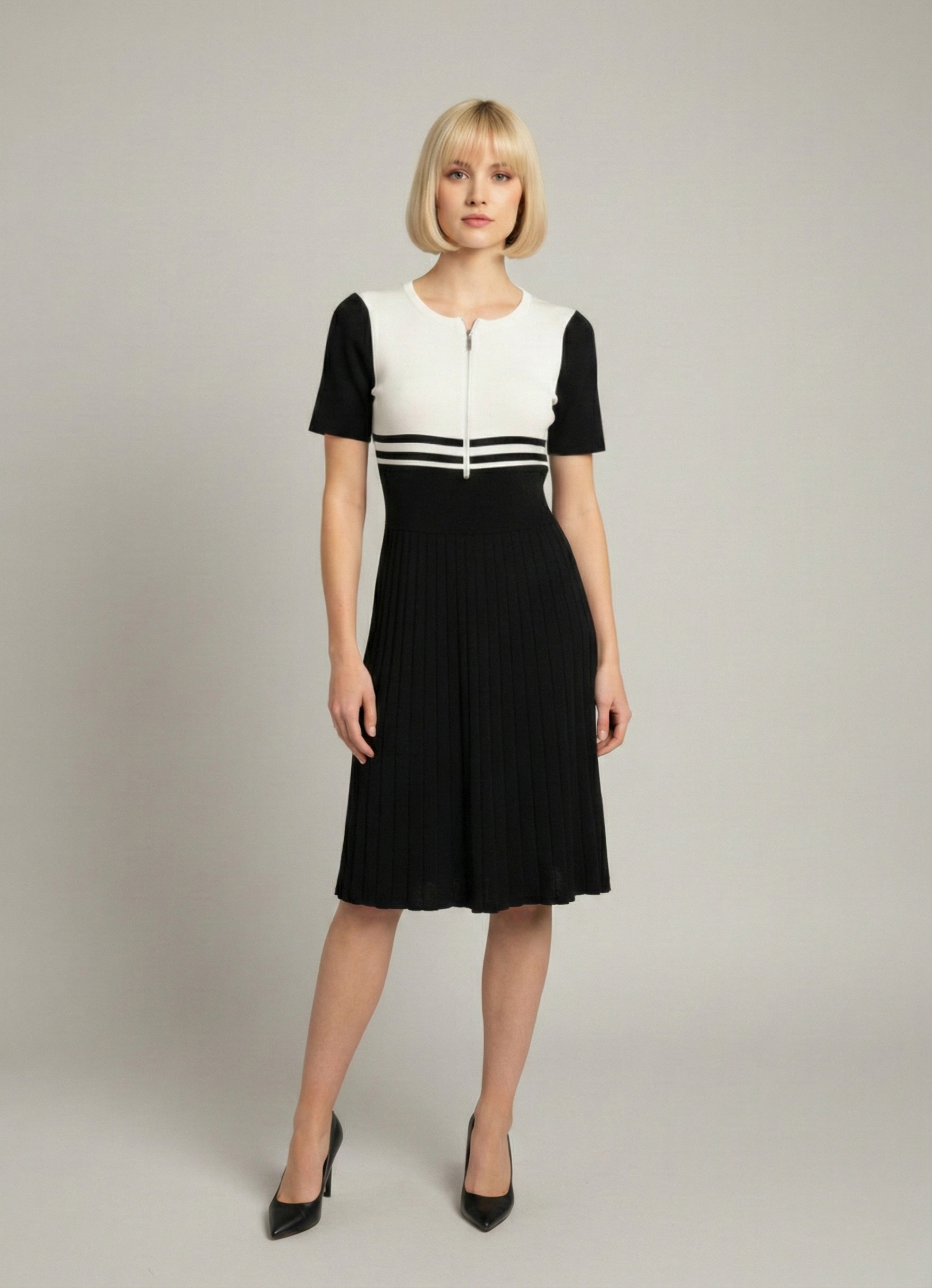 Контрасное трикотажное платье - Чорно-білий - миниатюра 2