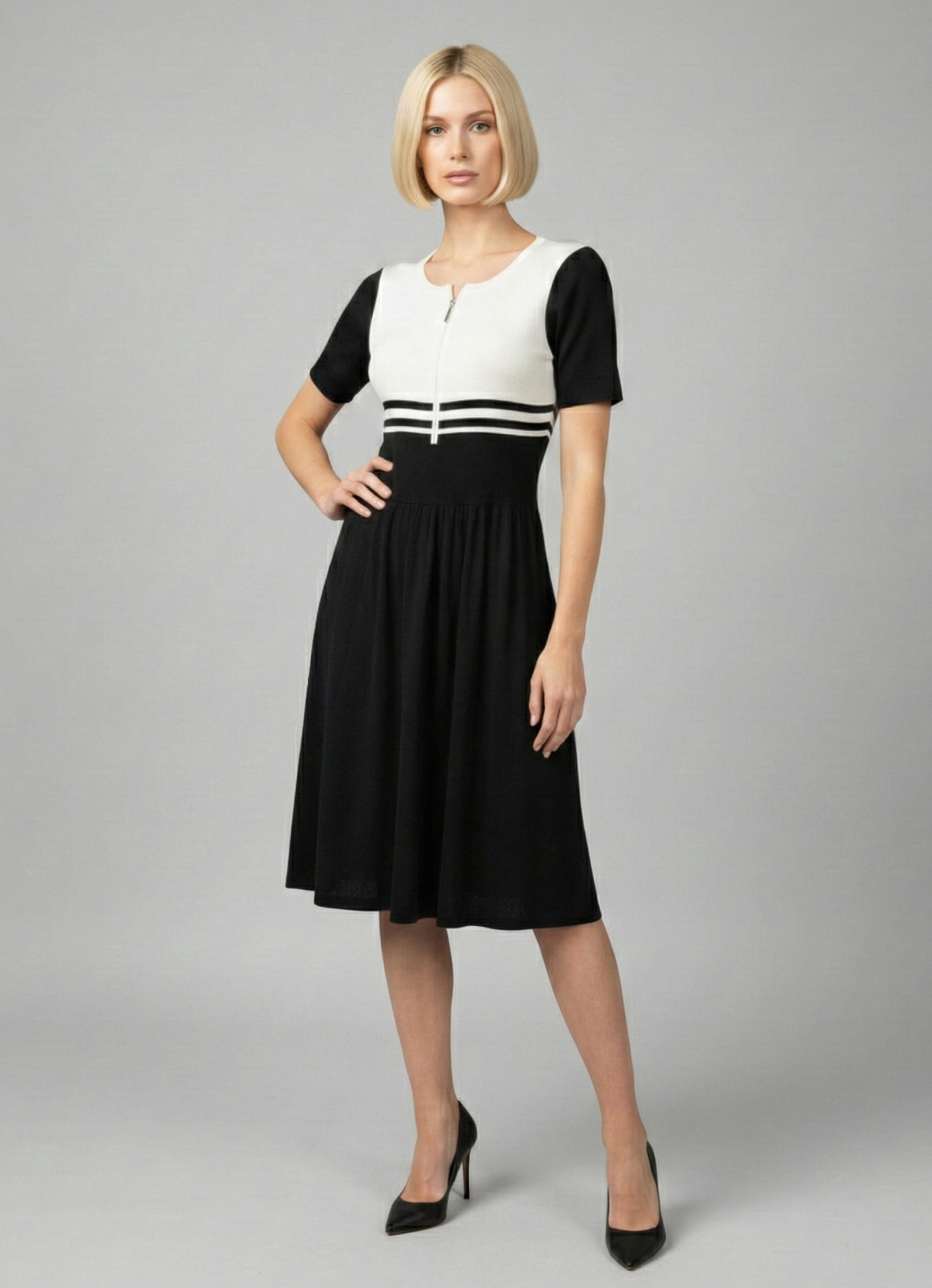 Контрасное трикотажное платье - Чорно-білий - миниатюра 3