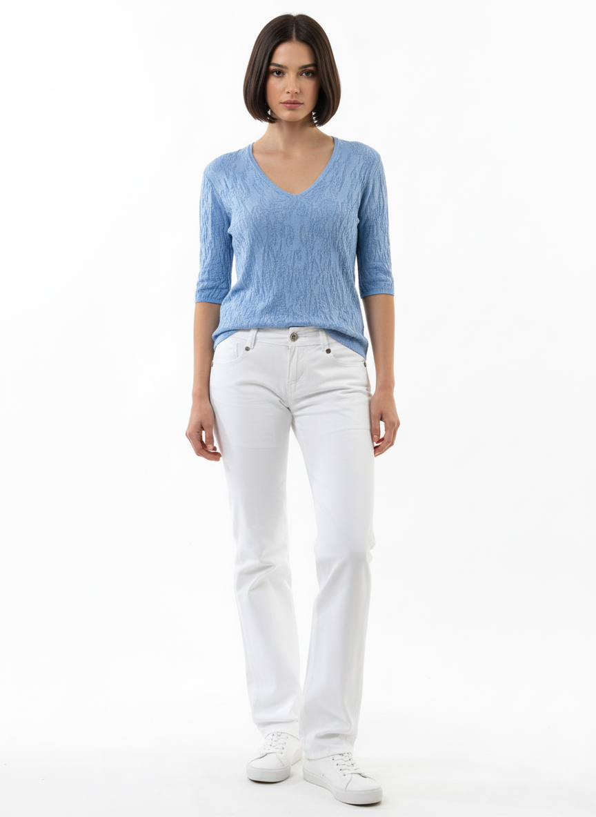 Женская футболка из ледяного шелка с V образным вырезом - Синий - миниатюра 4