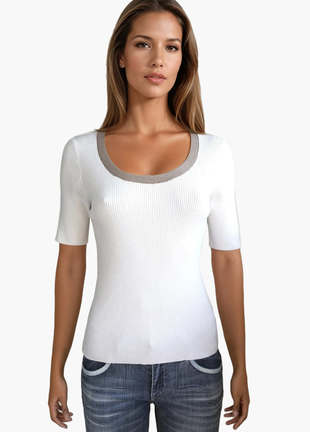 Женская летняя футболка с коротким рукавом - Белый - изображение 1