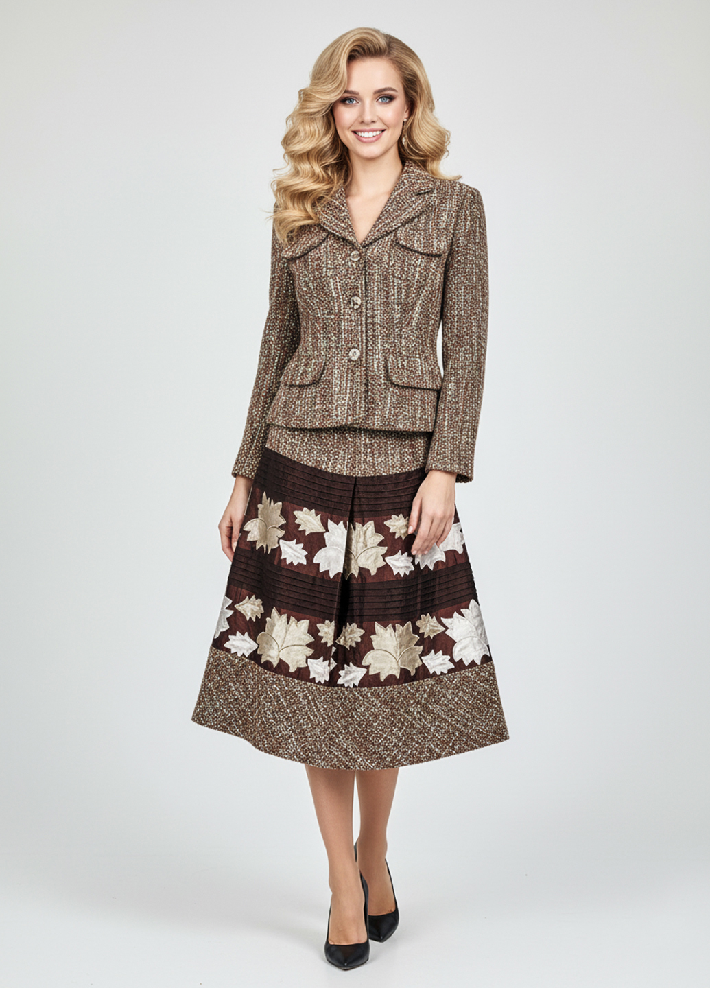 Женский демисезонный костюм с юбкой - Теракотовий - изображение 1