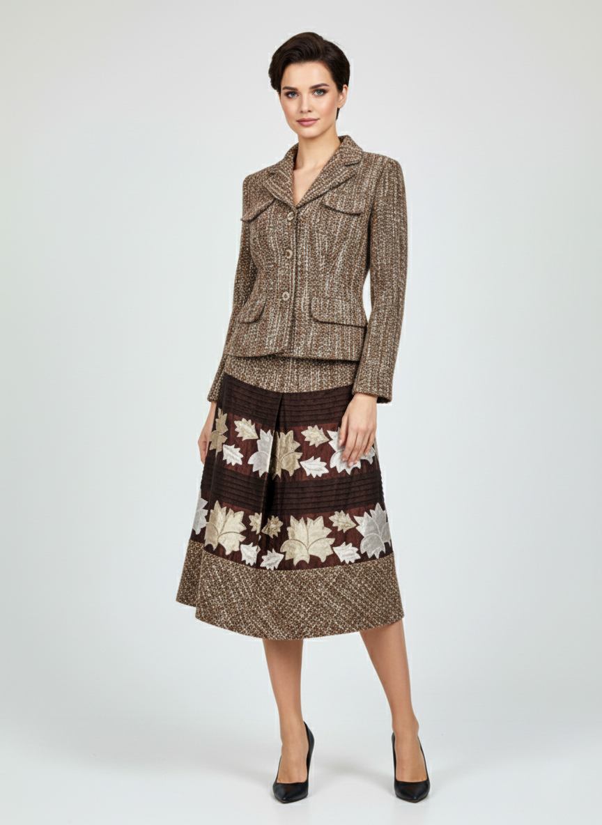 Женский демисезонный костюм с юбкой - Теракотовий - миниатюра 3