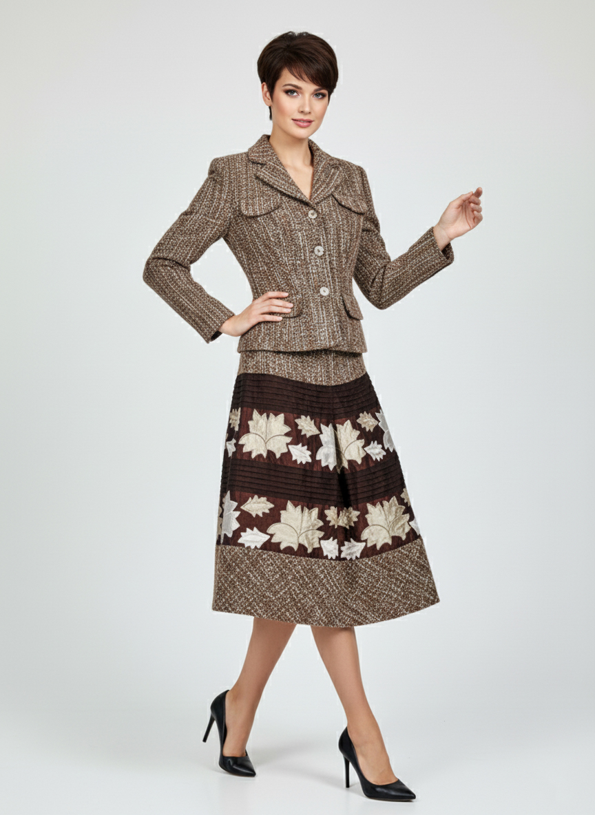 Женский демисезонный костюм с юбкой - Теракотовий - миниатюра 4