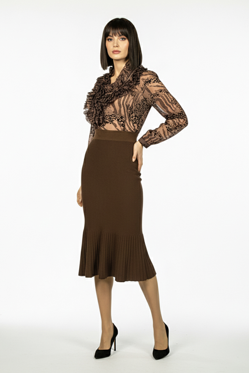 Женская блуза с рюшами - Коричневый - изображение 1