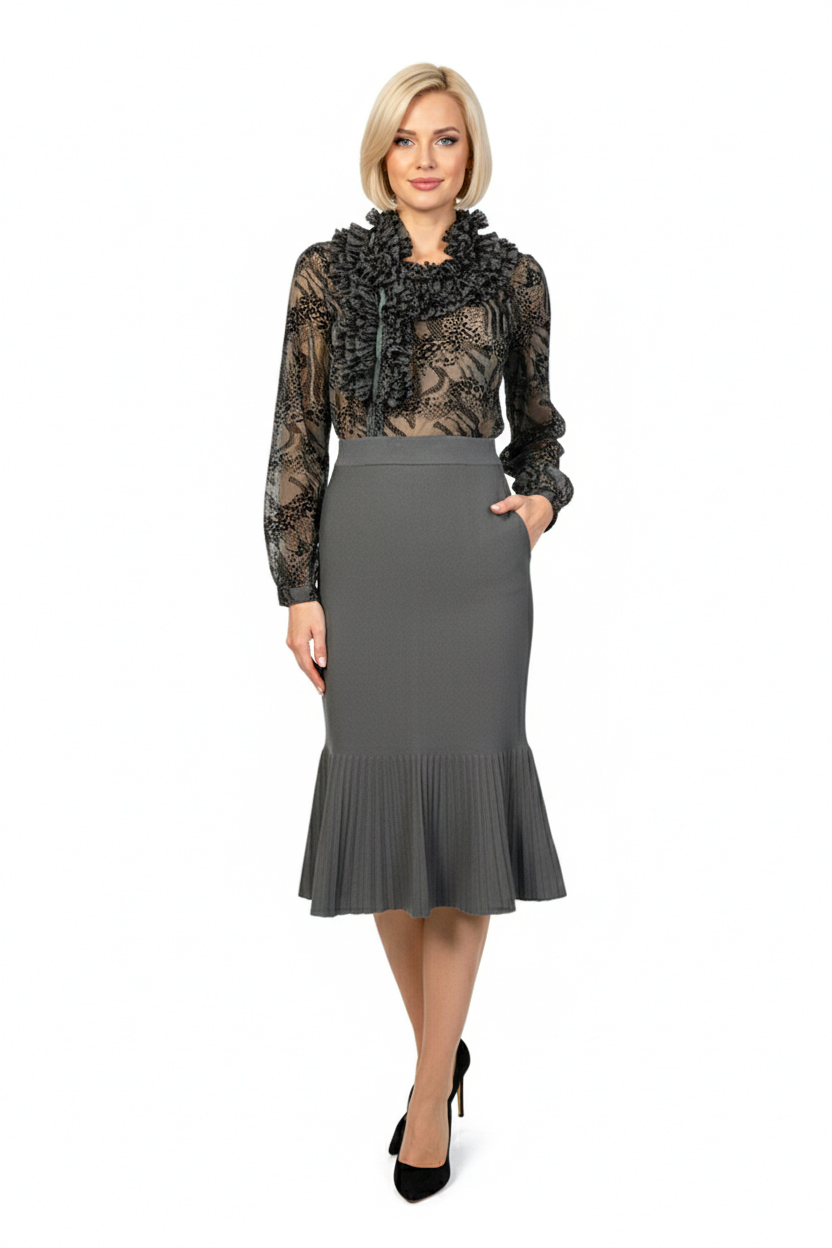 Женская блуза с рюшами - Серый - миниатюра 3