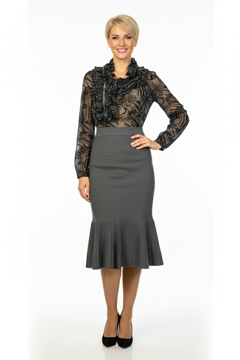 Женская блуза с рюшами - Серый - миниатюра 4