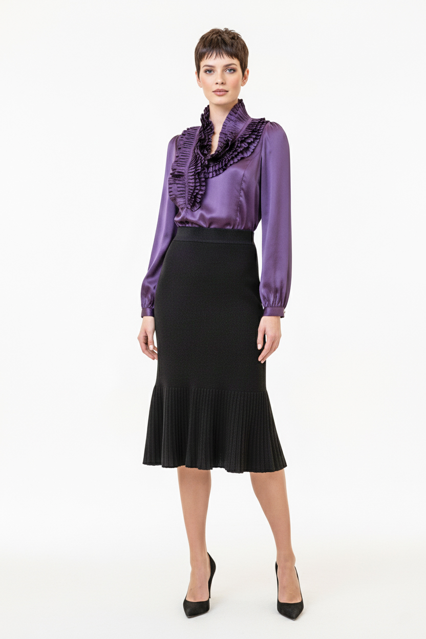 Женская блуза с рюшами - Фиолетовый - миниатюра 3