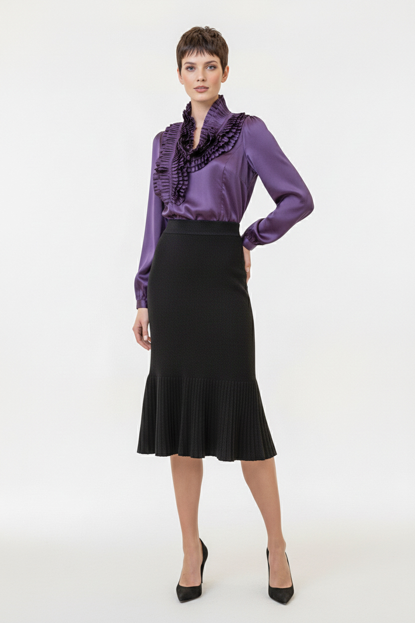 Женская блуза с рюшами - Фиолетовый - миниатюра 2