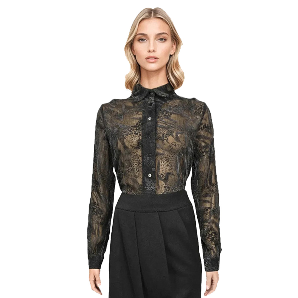 Женская блуза из органзы с баской - Черный - миниатюра 3