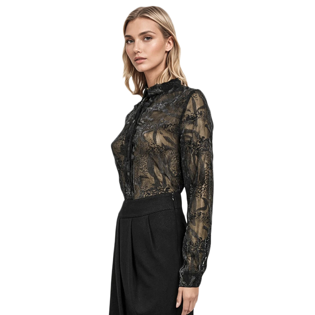 Женская блуза из органзы с баской - Черный - миниатюра 4