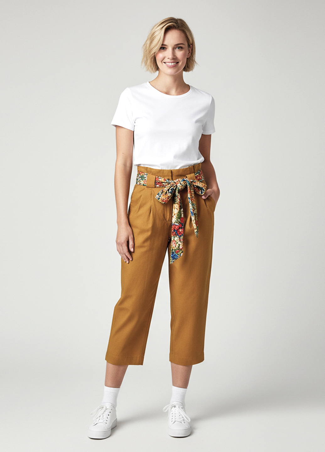 Женские укороченные летние брюки - Горчичный - миниатюра 2