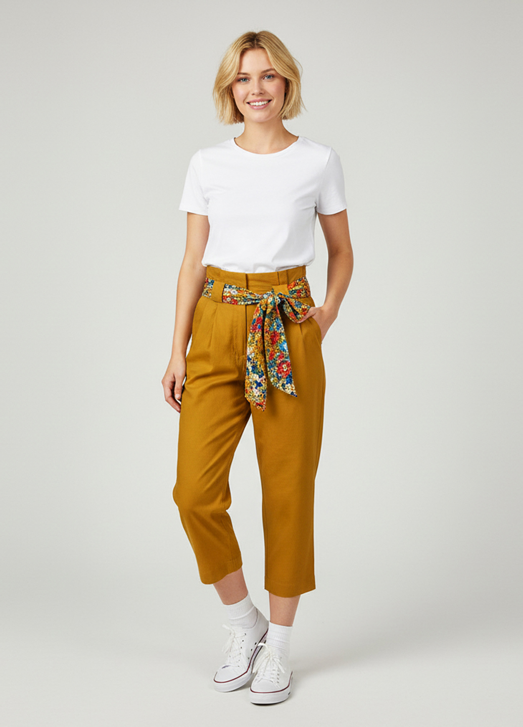 Женские укороченные летние брюки - Горчичный - миниатюра 3