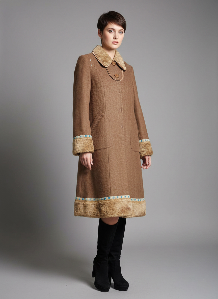 Женское демисезонное пальто - Светло-коричневый - миниатюра 2