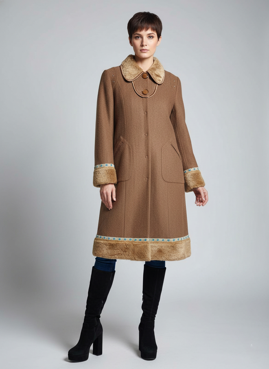 Женское демисезонное пальто - Светло-коричневый - миниатюра 3