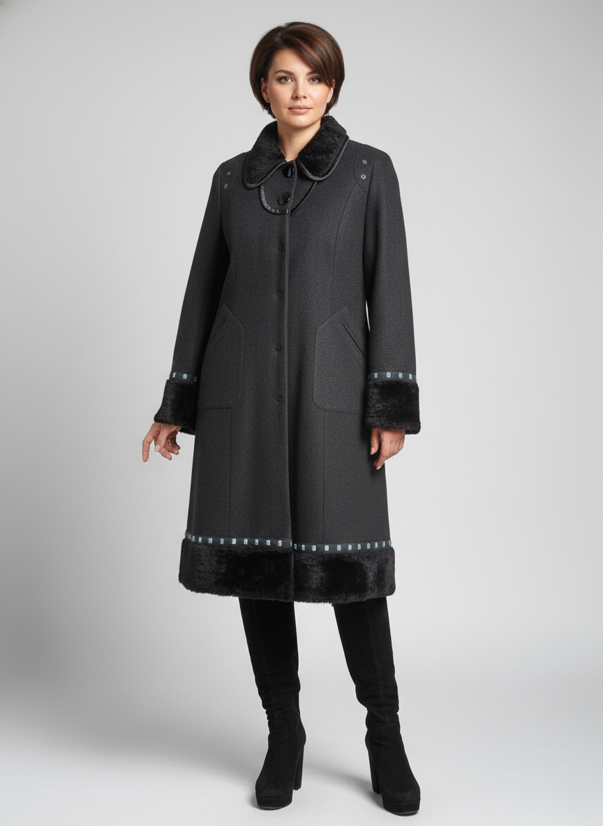 Женское демисезонное пальто - Черный - миниатюра 4