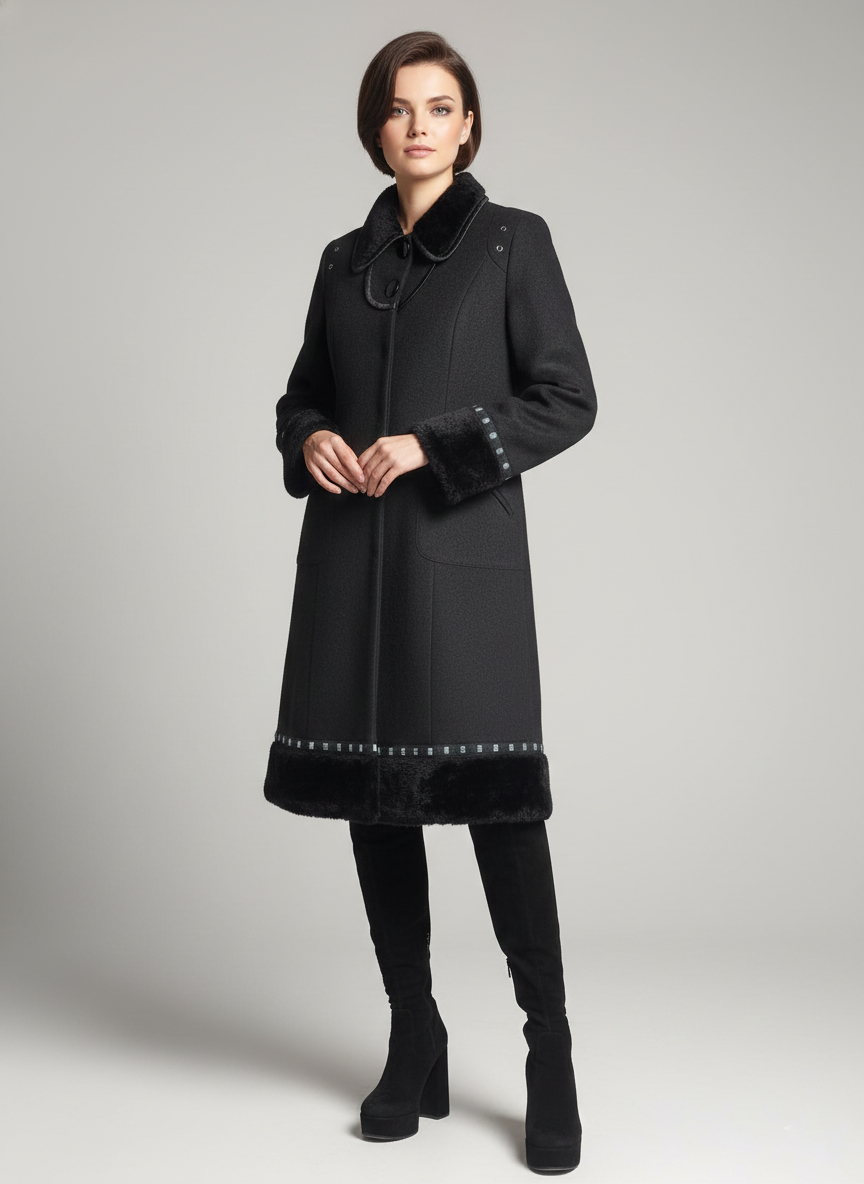 Женское демисезонное пальто - Черный - миниатюра 2