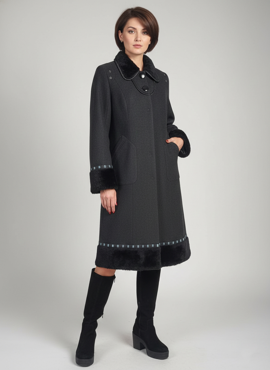 Женское демисезонное пальто - Черный - миниатюра 3