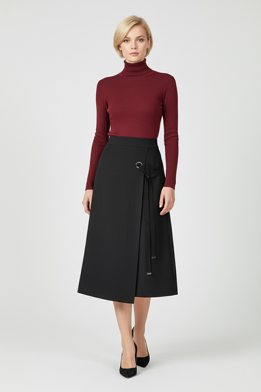 Юбка на запах миди - Черный - миниатюра 2