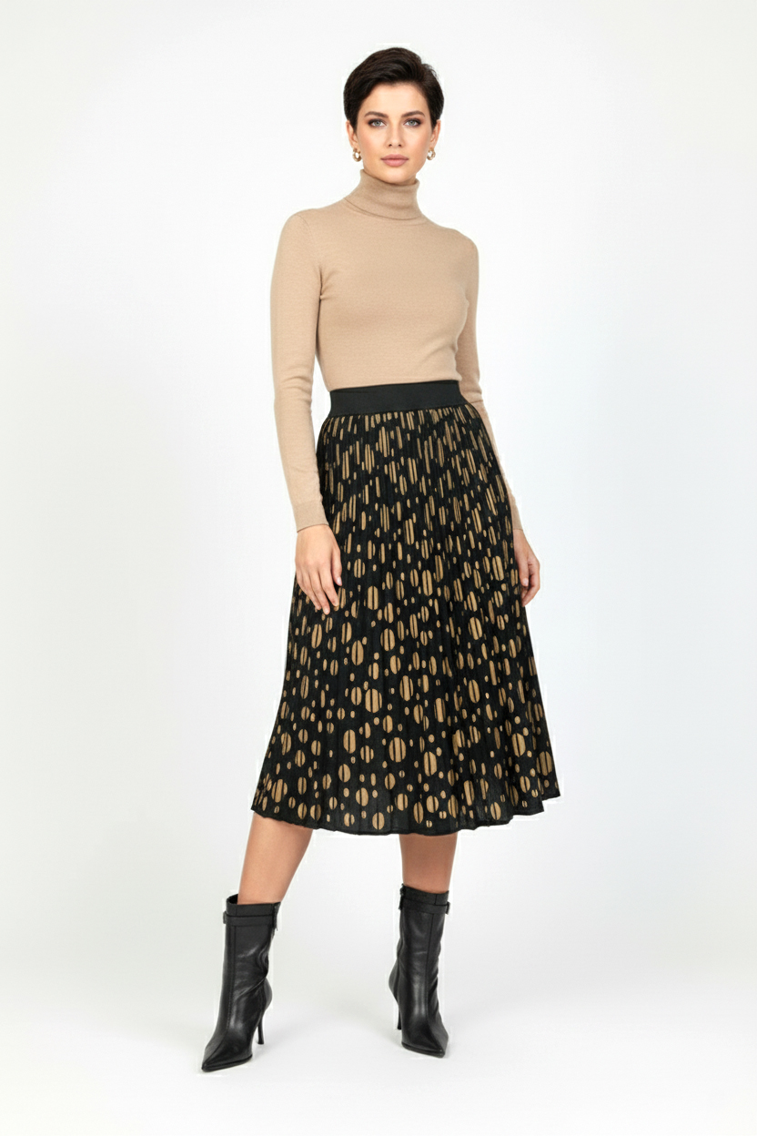 Трикотажная двусторонняя юбка миди - Бежевий - миниатюра 3