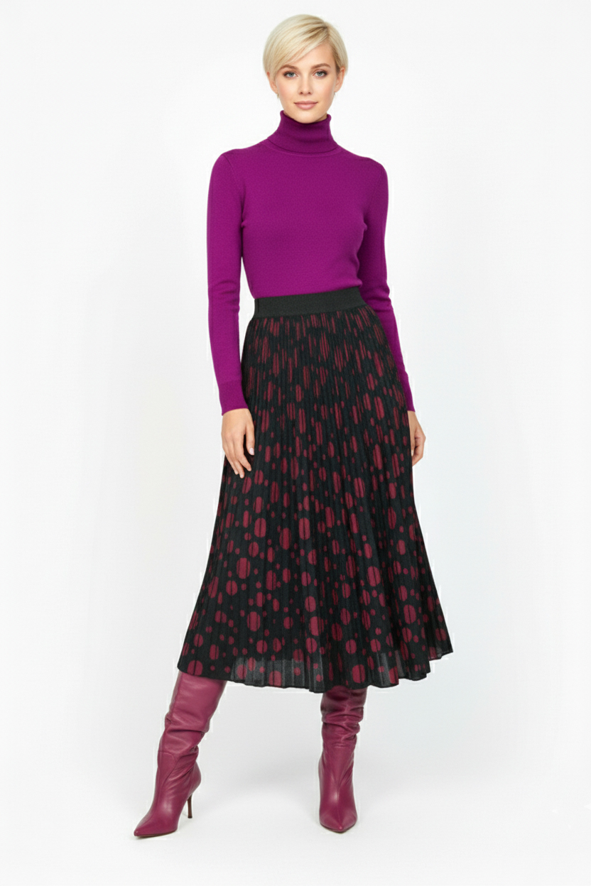 Трикотажная двусторонняя юбка миди - Бордовый - миниатюра 2