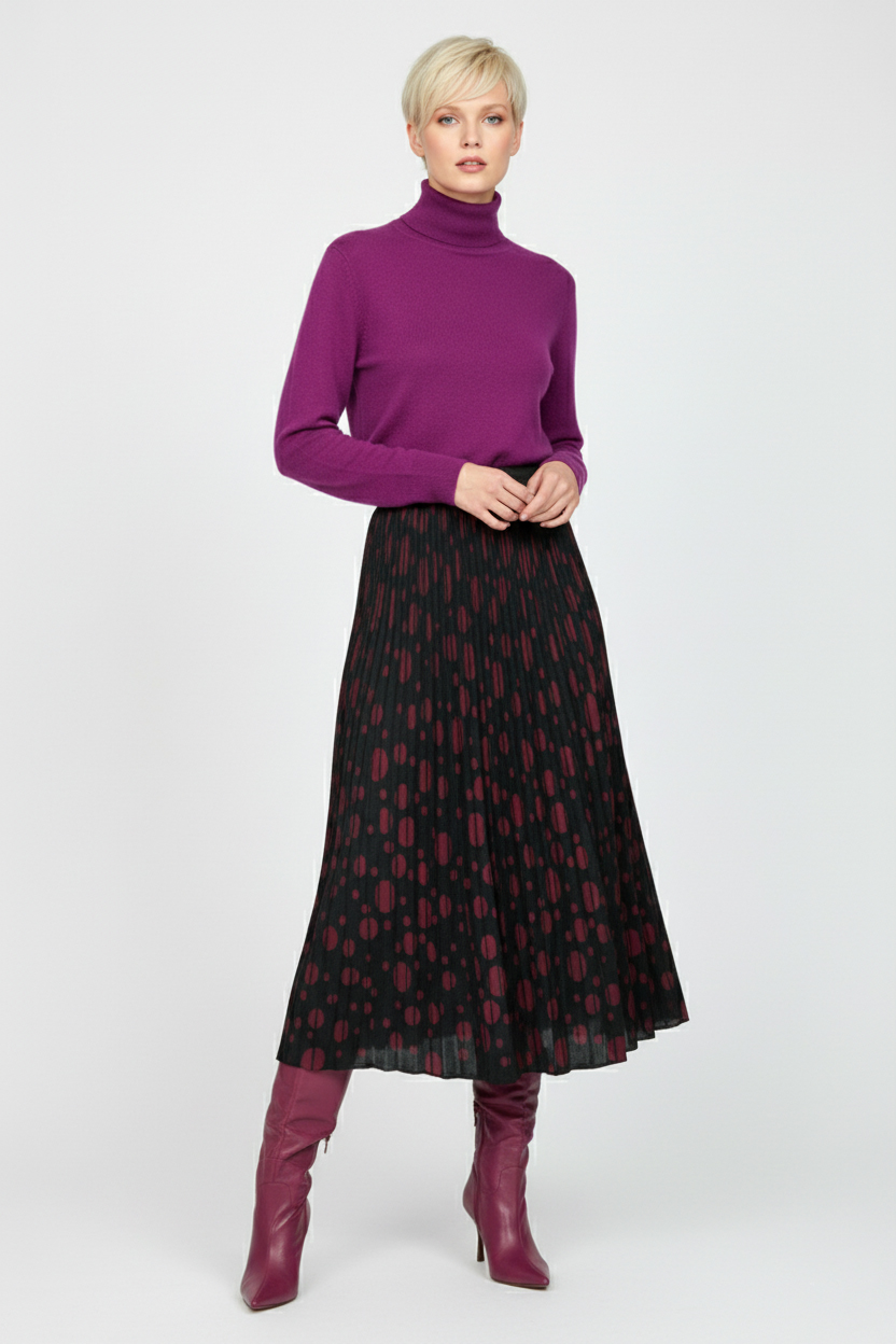 Трикотажная двусторонняя юбка миди - Бордовый - миниатюра 3