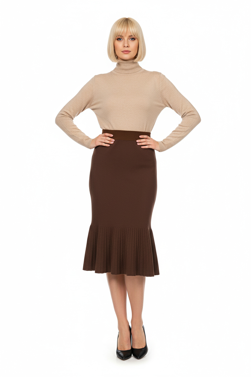Трикотажная юбка годе миди - Коричневый - миниатюра 4